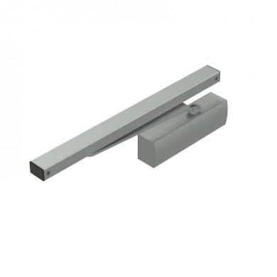Door closer with guide rail and stop